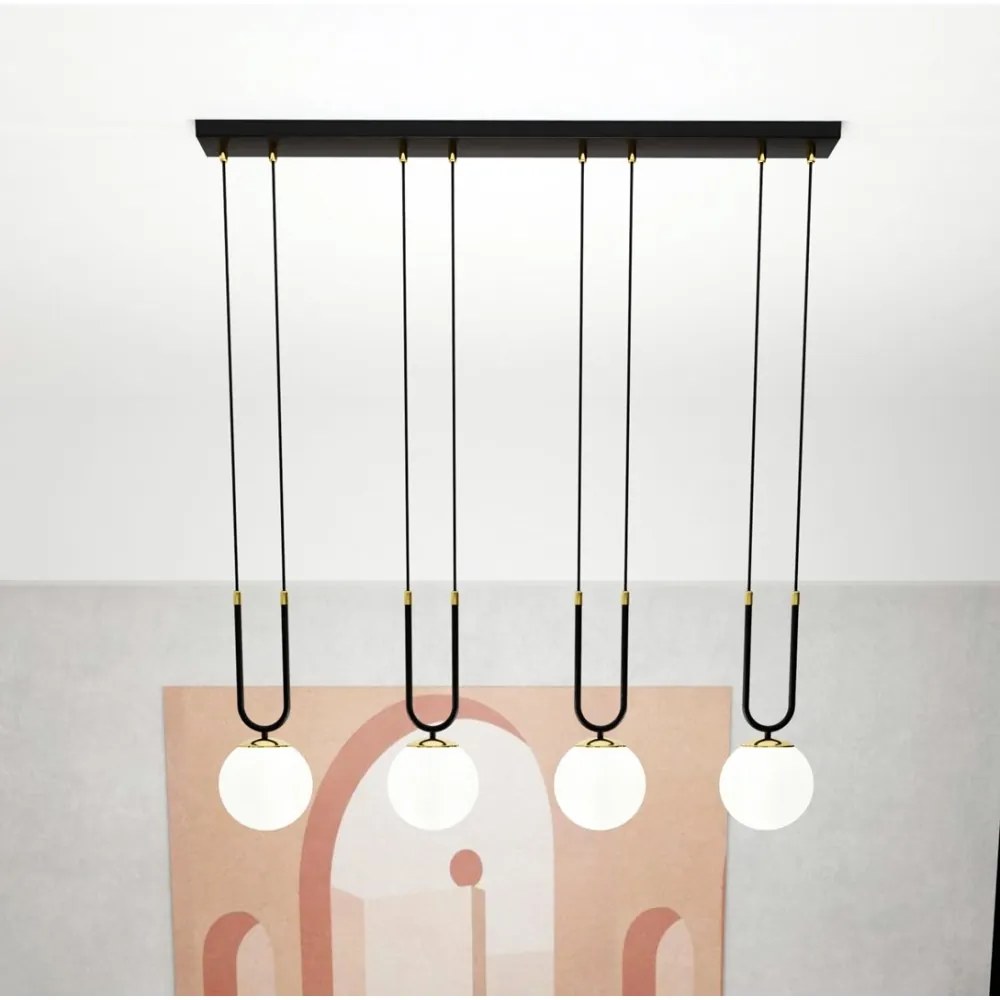 Lampadario a Sospensione in Acciaio e Vetro GLAM 4 Nero 4xE14 Colore del corpo Nero e Oro