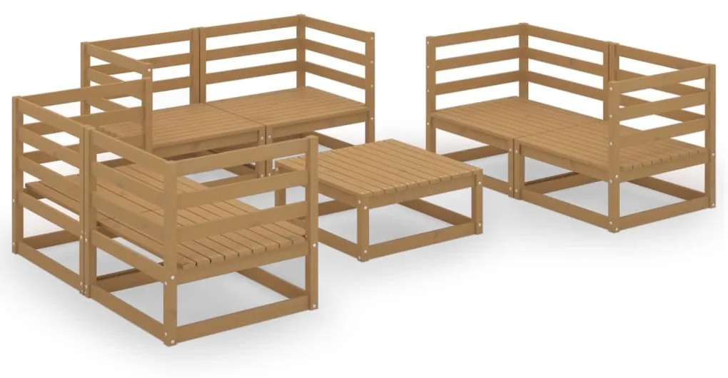 Set Divani da Giardino 7 pz Miele in Legno Massello di Pino