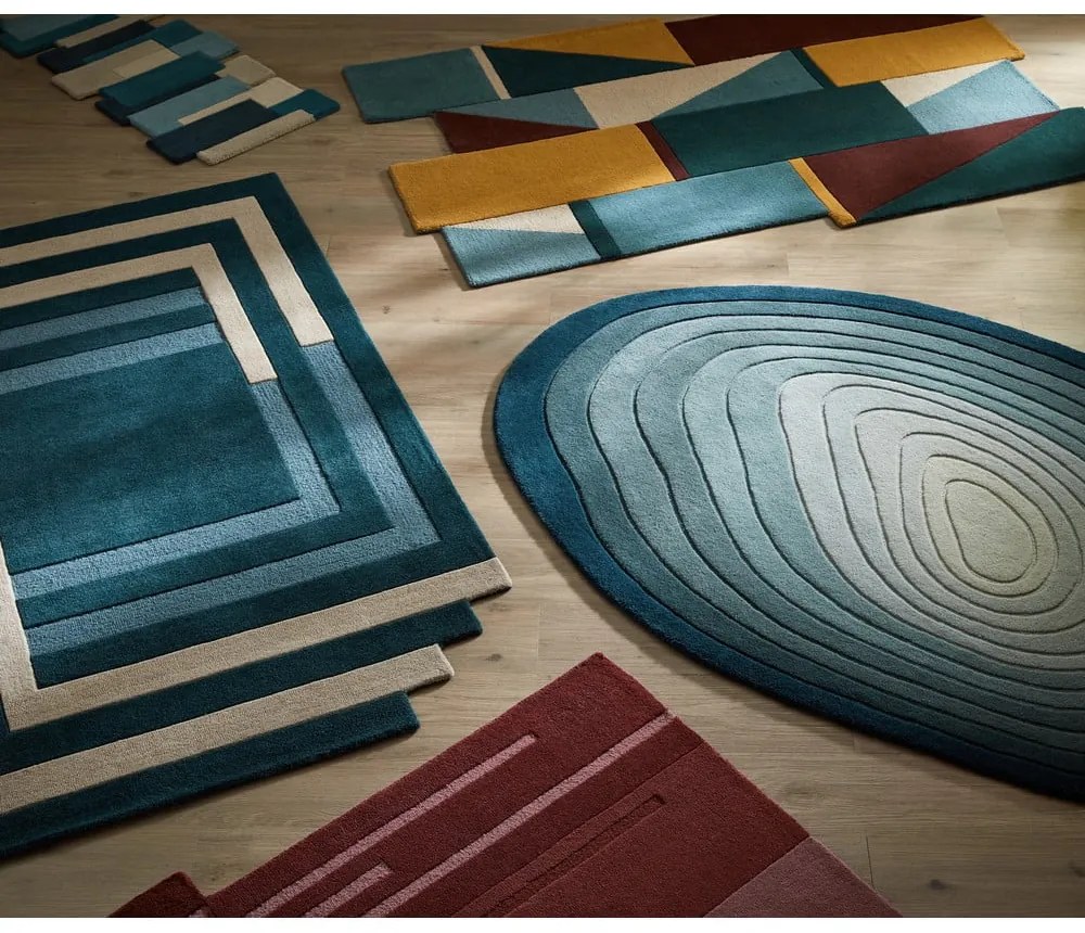 Tappeto blu in lana 160x230 cm Puddle Ombre Wool - Flair Rugs