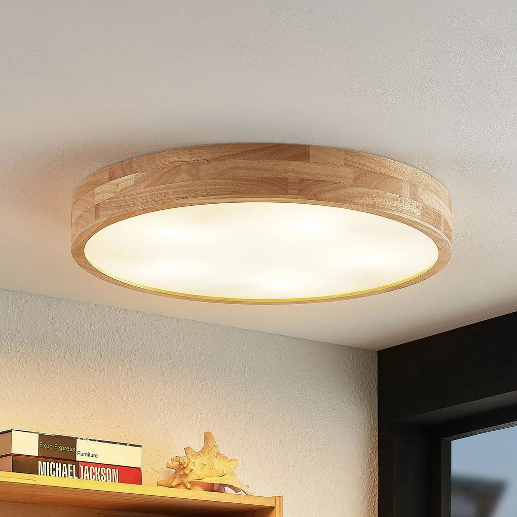 Plafoniera Lindby Tanju, Ø 60 cm, a 5 luci, legno di quercia, E27