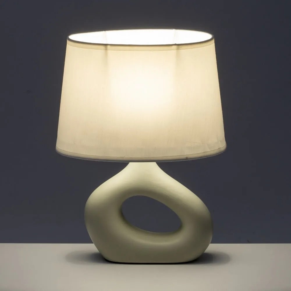Lampada da tavolo in ceramica bianca e beige con paralume in tessuto (altezza 30 cm) - Casa Selección
