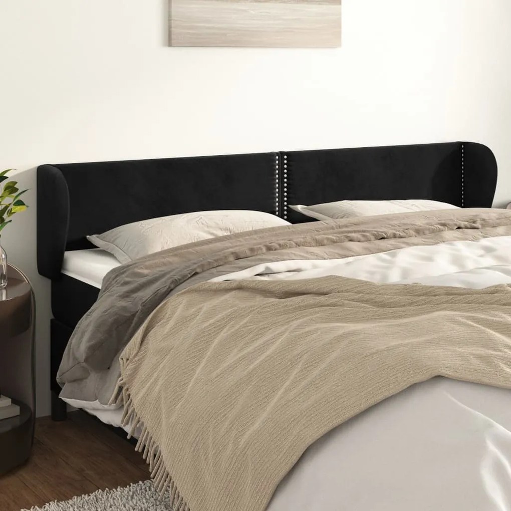 Testiera Ad Orecchio Nera 203x23x78/88 Cm İn Velluto /