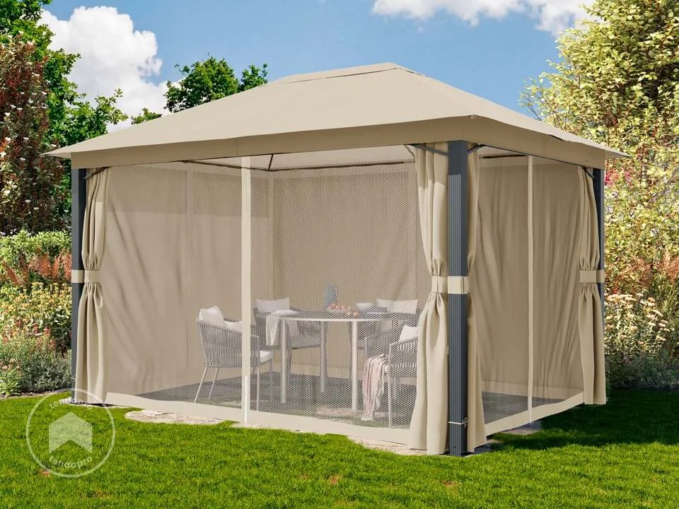 TOOLPORT Gazebo da giardino 3x4m, Softtop, 4 teli laterali, ocra - (300673)