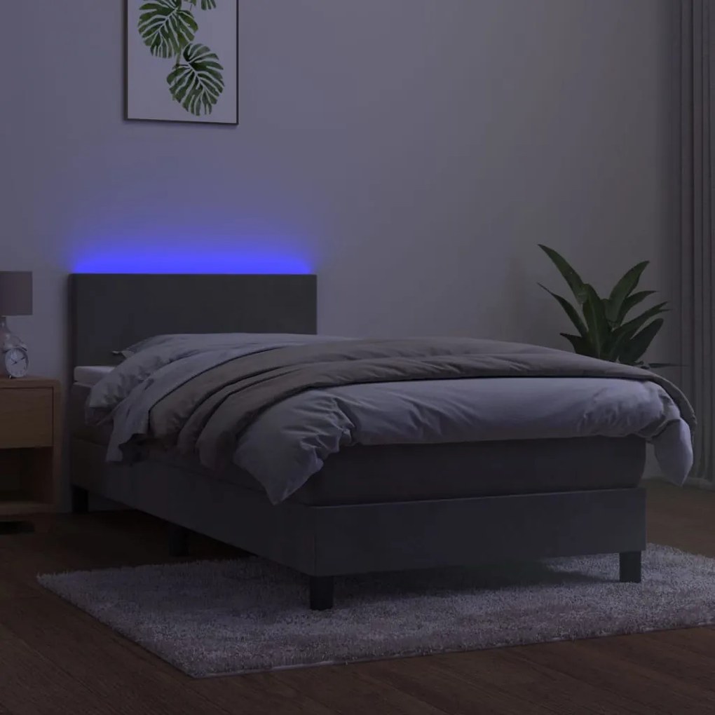 Letto a Molle Materasso e LED Grigio Chiaro 90x190 cm Velluto