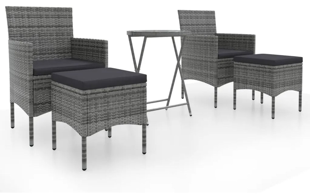 Set Bistrot da Giardino 5pz Polyrattan e Vetro Temperato Grigio