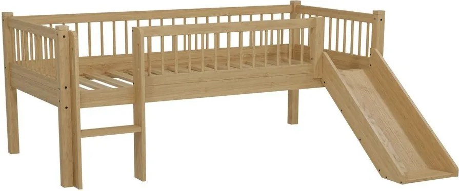 Letto da bambini rialzato di colore naturale in faggio massiccio con scivolo con rete inclusa 90x200 cm Forrest – Vipack