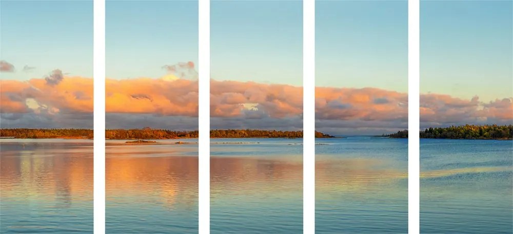Quadri 5 pezzi – Lago e tramonto