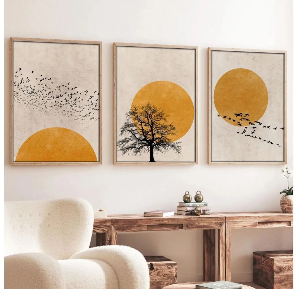 Set di 3 quadri incorniciati 50x70 cm beige/arancione