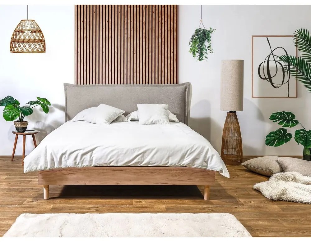 Letto matrimoniale grigio chiaro/naturale con griglia 180x200 cm Charlie - Bobochic Paris