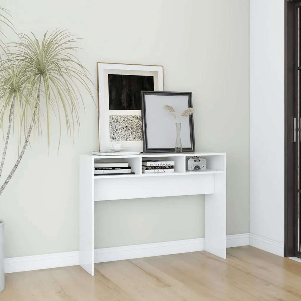 Tavolino Consolle Bianco 105x30x80 Cm İn Legno Multistrato /