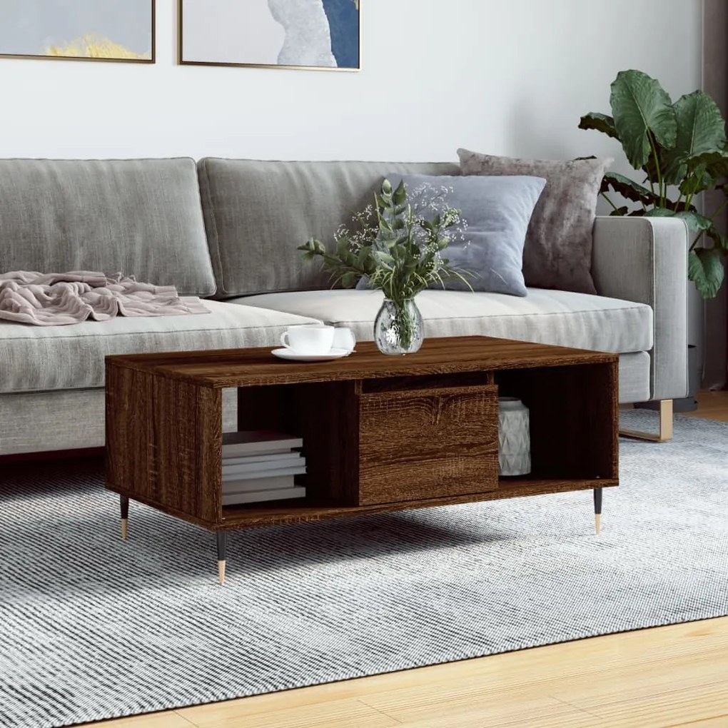 Tavolino Da Salotto Rovere Marrone 90x50x36,5 Cm İn Multistrato /