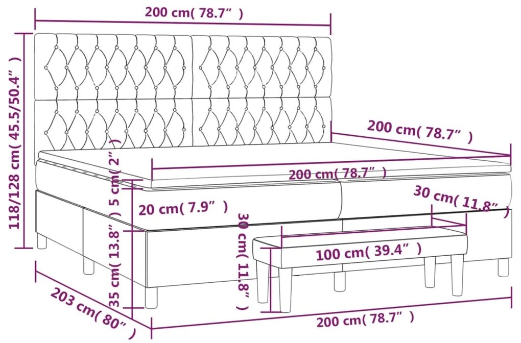 Giroletto a Molle con Materasso Grigio Chiaro 200x200cm Tessuto