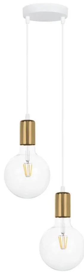 Lampadario a sospensione con filo MIROS 2xE27/60W/230V tondo bianco/oro