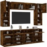 Set Mobili TV a Muro 6 pz con Luci LED Rovere Fumo 3216801