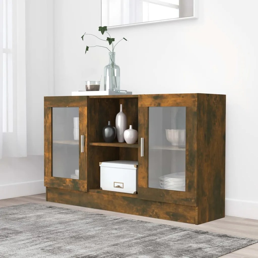 Mobile Vetrina Rovere Fumo 120x30,5x70 Cm İn Legno Multistrato /