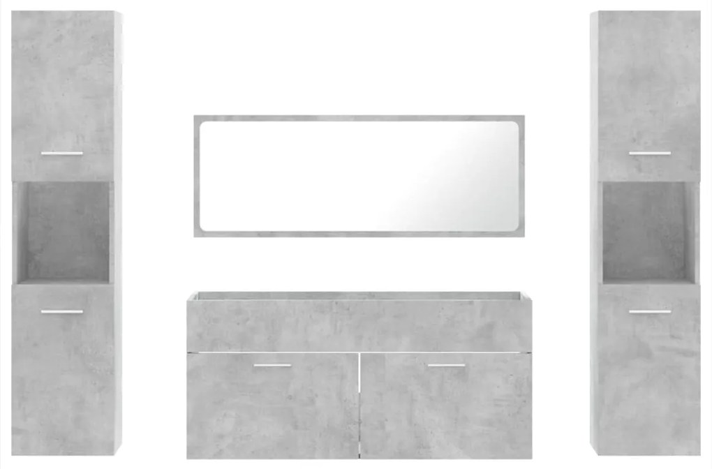 Set mobili da bagno 4 pz grigio cemento in legno multistrato