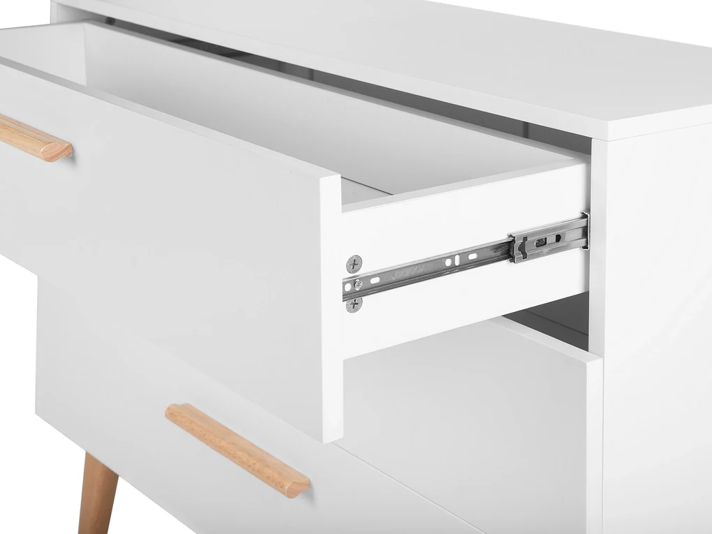Furnulem Cassettiera A 5 Cassetti Bianca: Piccolo Comò In Tessuto Con Struttura In Metallo E Piano In MDF, Per Camera Da Letto