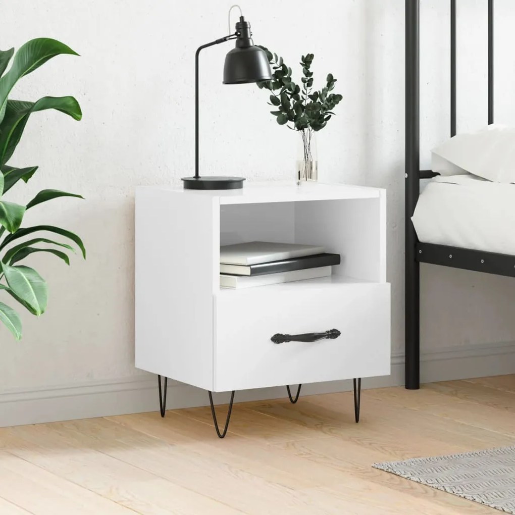 Comodino Bianco Lucido 40x35x47,5 Cm İn Legno Multistrato /