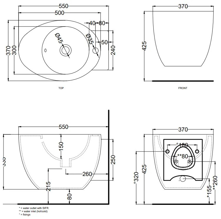 Cielo Le Giare bidet sospeso monoforo in ceramica nero lucido