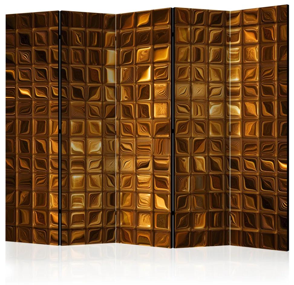 Paravento separè Enigma maestà II (5-parti) - sfondo luccicante con mosaico dorato