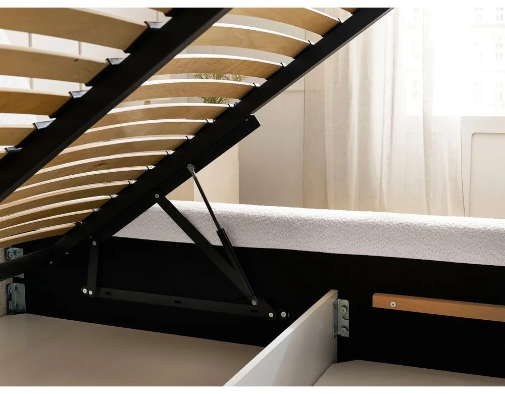 Letto matrimoniale bianco imbottito con spazio contenitivo con rete inclusa 160x200 cm Orlane – Bobochic Paris