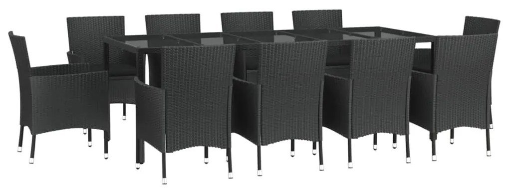 Set da pranzo da giardino 11 pz con cuscini in polyrattan nero