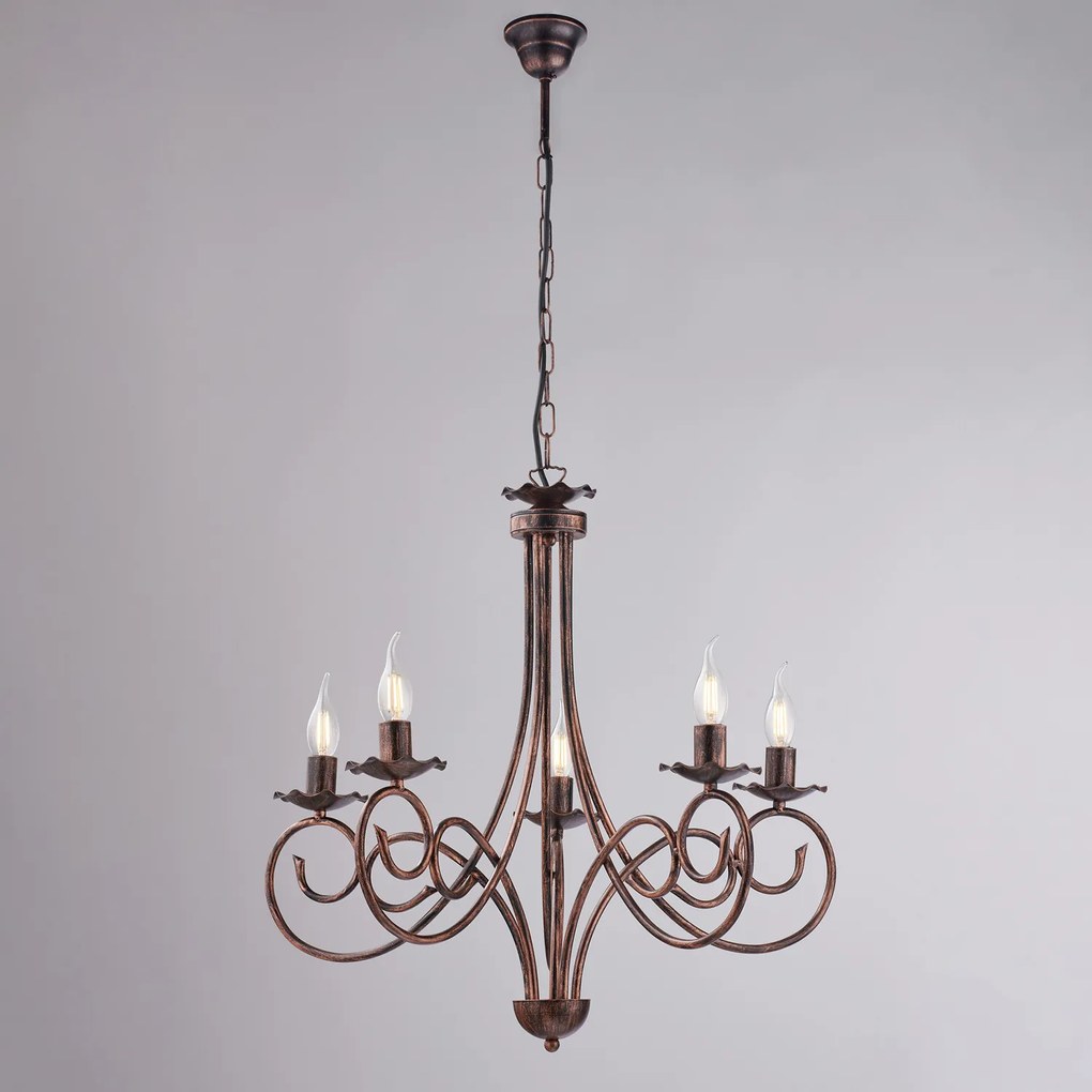 Lampadario Provenzale Candelabro Alma 5 Luci Ferro Battuto Nero E Rame