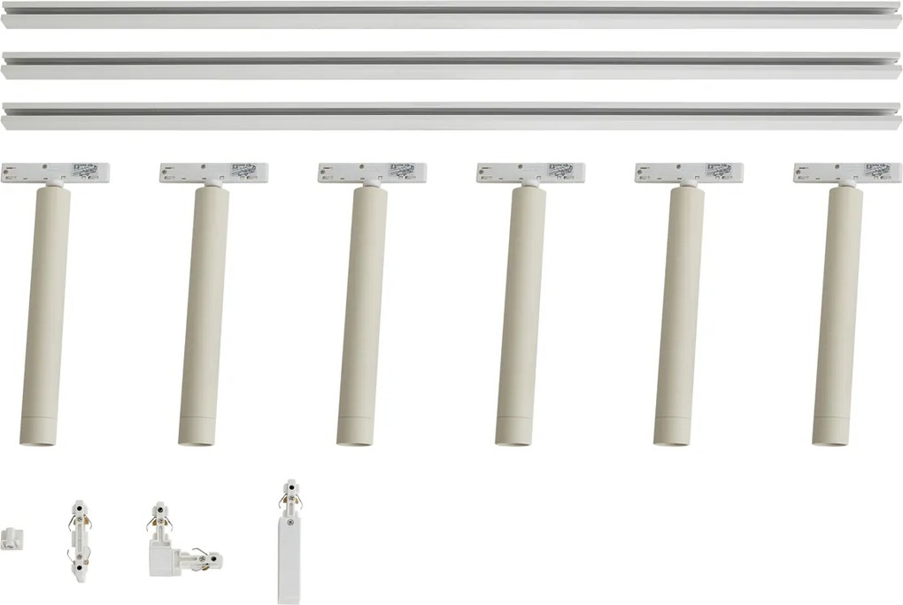 Sistema di illuminazione a binario moderno bianco con 6 faretti beige monofase - Slimline Avery