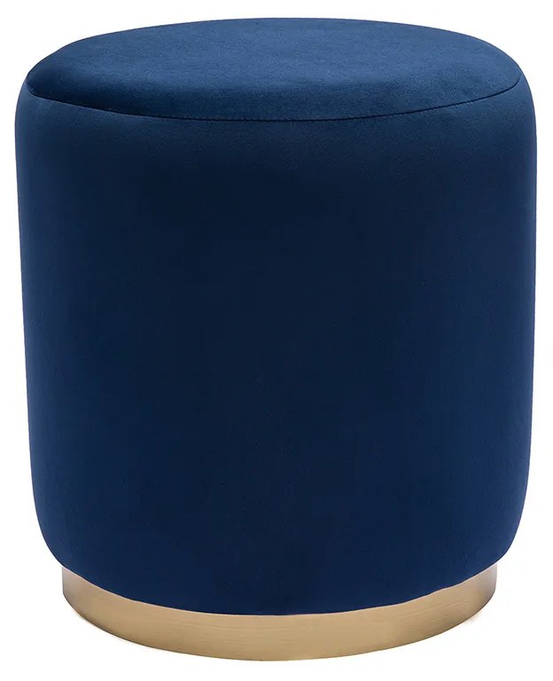 Puf rotondo in velluto blu navy e metallo dorato D40 cm AMAYA