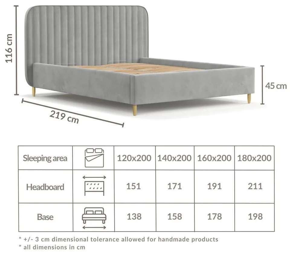 Letto matrimoniale imbottito grigio con spazio contenitivo e rete 140x200 cm Noto - Maison de Rêve
