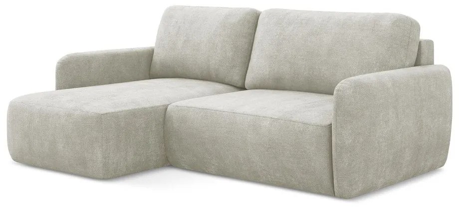 Divano angolare color crema allungabile/con contenitore (con penisola a sinistra/con chaise lounge) con rivestimento in ciniglia Lilo – Makamii