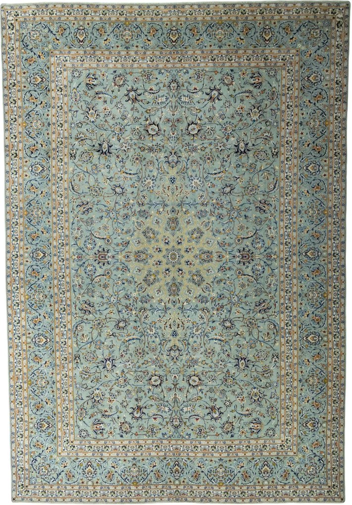 Kashan Tappeto 310 x 450 Verde (Iran) Annodato A Mano