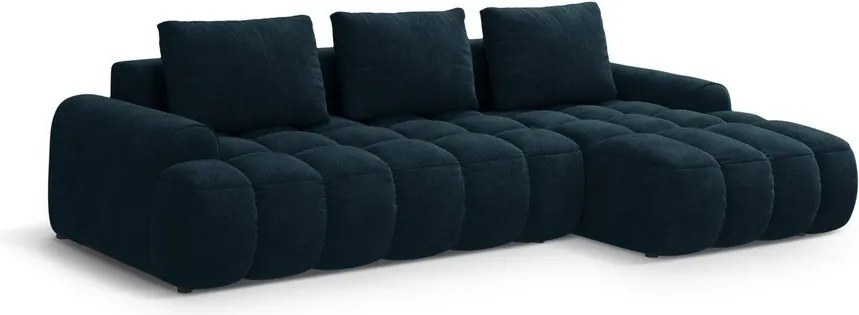 Divano angolare color petrolio allungabile/con contenitore (con penisola a destra/con chaise lounge) con rivestimento in velluto Linz – Cosmopolitan Design