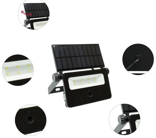 Riflettore LED solare con sensore NOCTIS LED/2W/1800 mAh 3,7V 6000K IP65