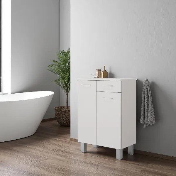 Mobile multiuso 60x34 con ante e cassetto GAIA Bianco Lucido