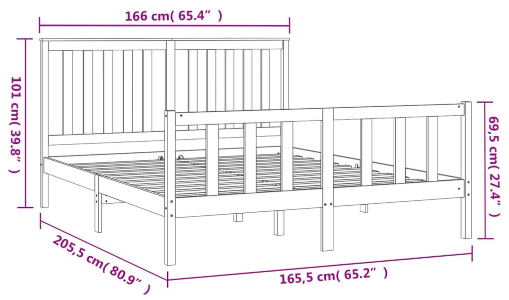 Giroletto con Testiera Bianco 160x200 cm Legno Massello di Pino