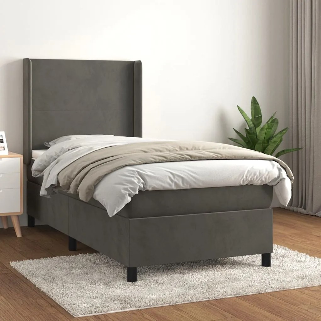 Giroletto A Molle Con Materasso Grigio Scuro 90x190 Cm Velluto /