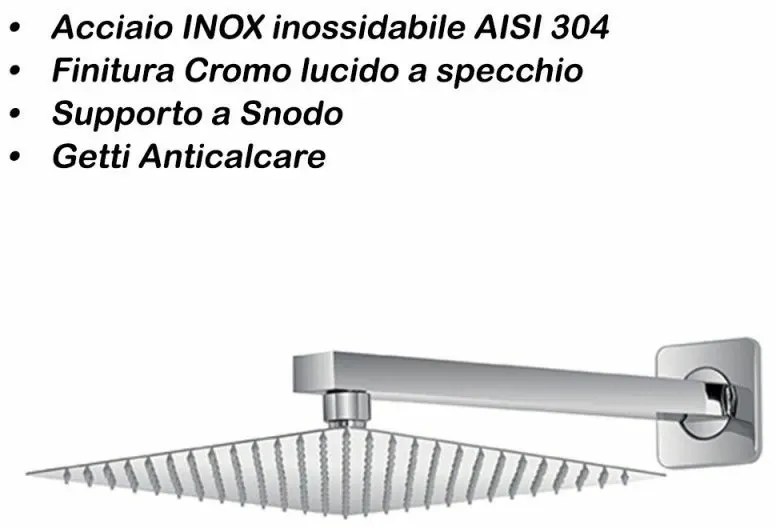 Soffione Doccia Quadrato in Acciaio Inox 20 x 20 cm