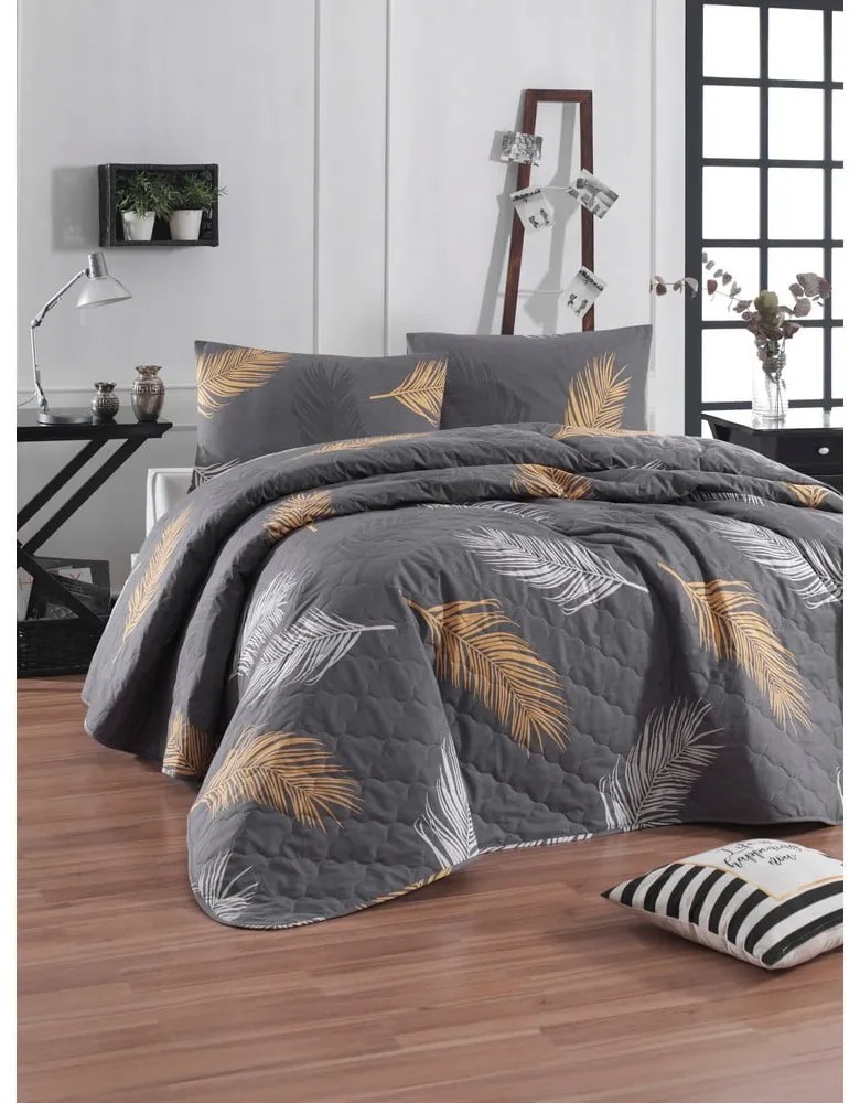 Set con copriletto e federa grigio in cotone renforcé 200x220 cm Olivia – Mijolnir