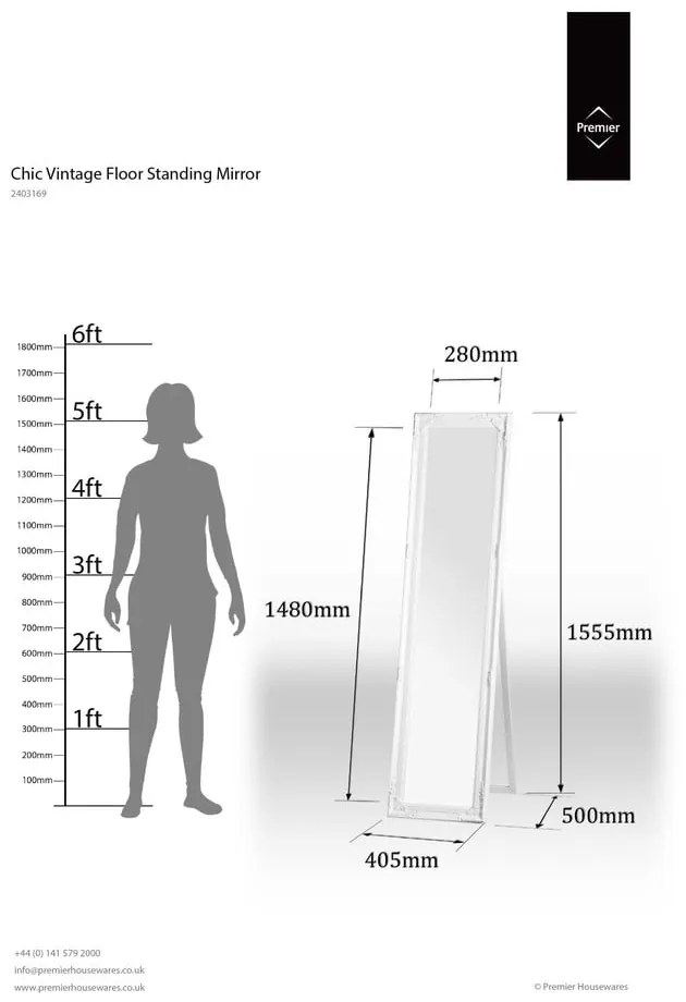Specchio da terra con cornice in legno 40x160 cm Chic - Premier Housewares