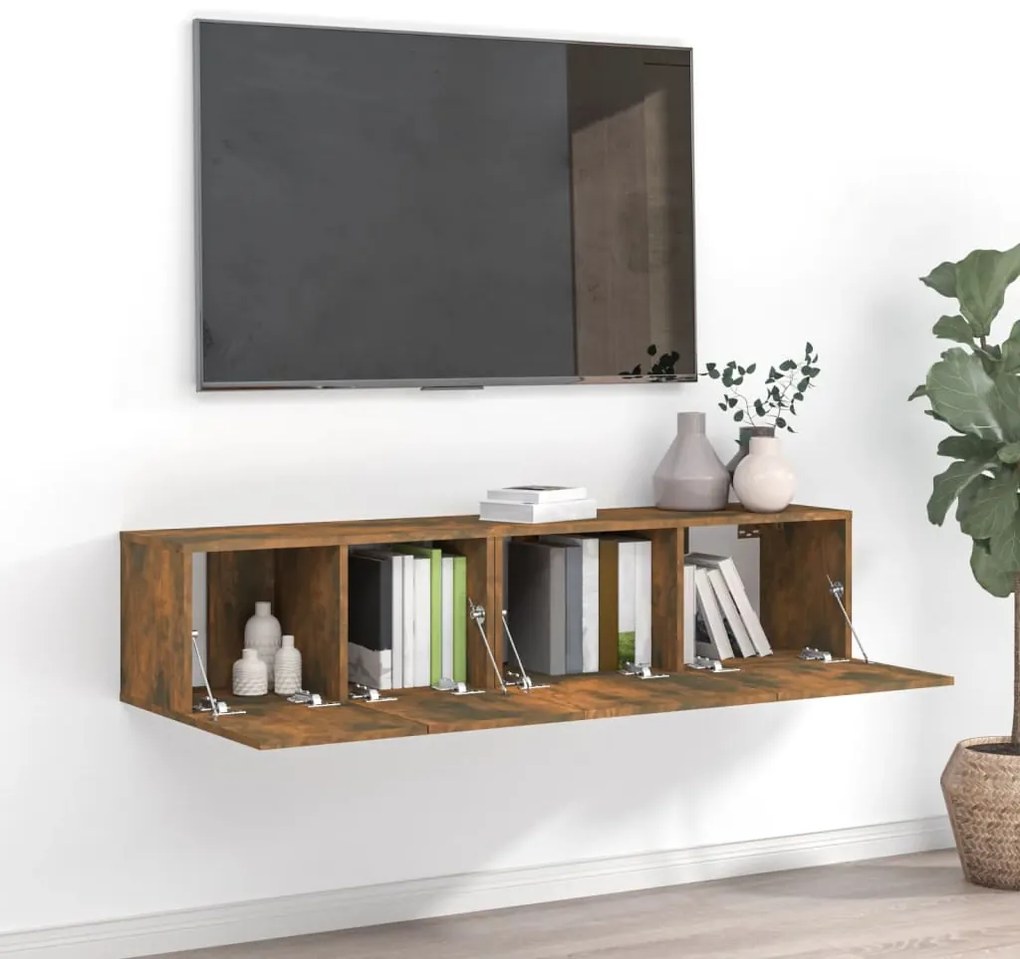 Set mobili porta tv 2 pz rovere fumo in legno multistrato