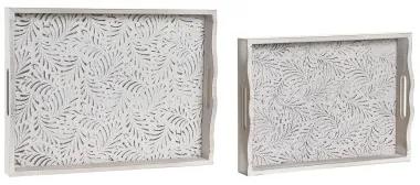 Set di Vassoi DKD Home Decor 39 x 30 x 5 cm Finitura invecchiata Marrone Bianco Tropicale Legno MDF Foglia della pianta (2 Unit