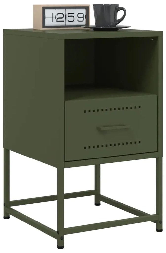 Comodino verde oliva 36x39x60,5 cm in acciaio