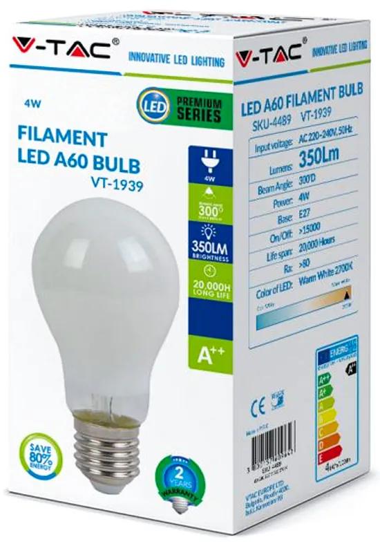 Lampada Led Con Filamento E27 A60 4W Freddo 6400K In Vetro Bianco 360 Gradi SKU-4491