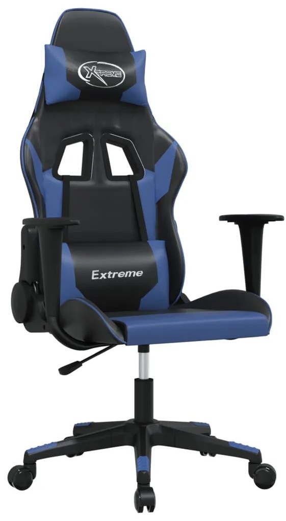 Sedia da gaming massaggiante nero e blu in similpelle