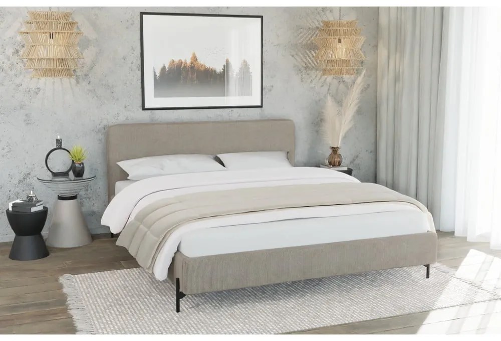 Letto singolo imbottito marrone chiaro con griglia 90x200 cm Barker - Ropez