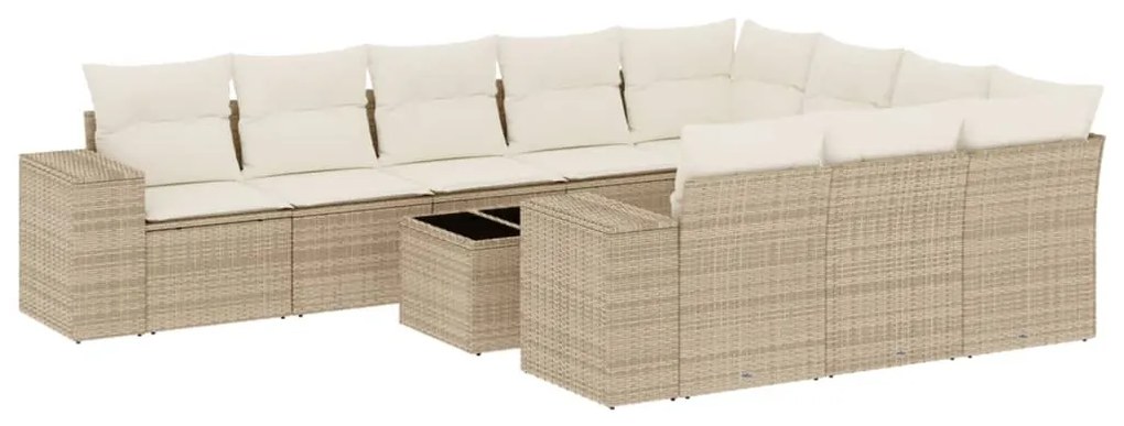 Set divani da giardino 11 pz con cuscini beige in polyrattan