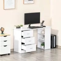 Scrivania Porta PC 3 Cassetti 3Ripiani Camera e Ufficio in Legno 120x49x72cm (Bianco)