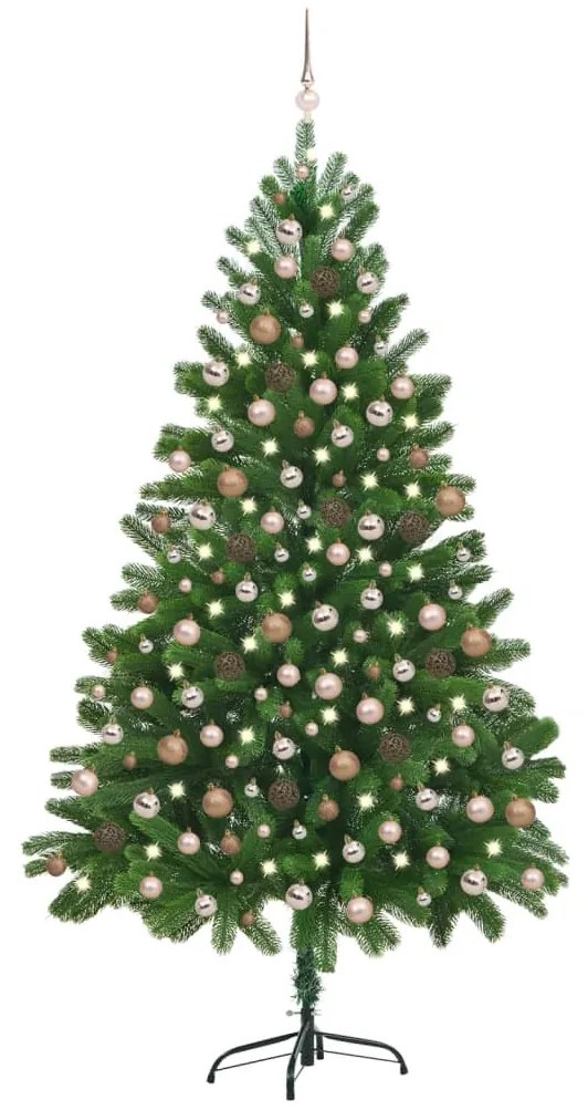 Albero di Natale Preilluminato con Palline Verde, Albero di Natale Preilluminato con Palline Verde 210 cm II