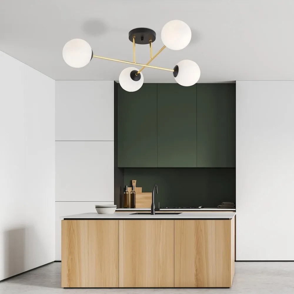 Lampadario da Soffitto MAGNUM 4 in Acciaio e Vetro 4xE14 Colore del corpo Nero e Oro